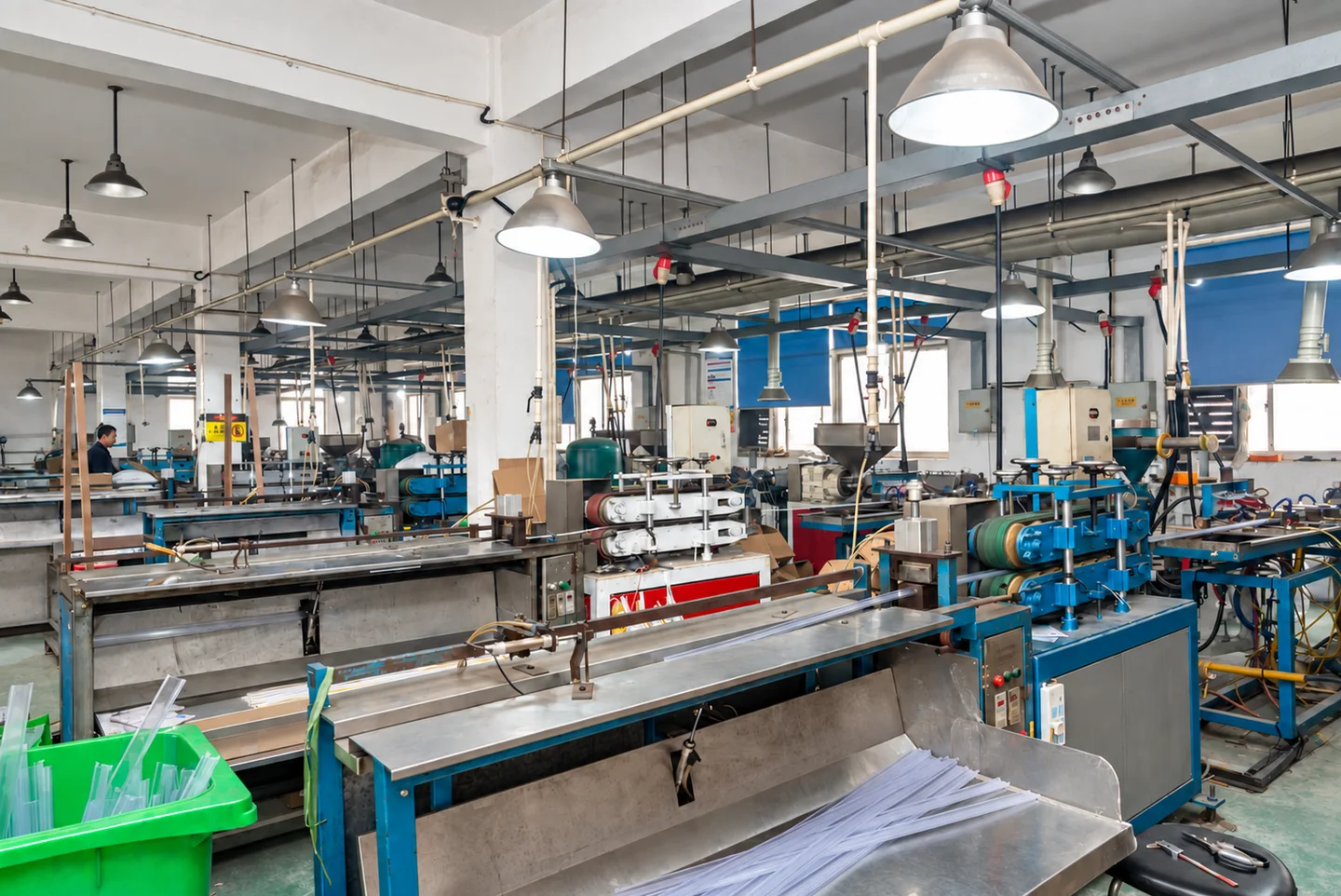 Juou workshop view showing extrusion equipment and work areas